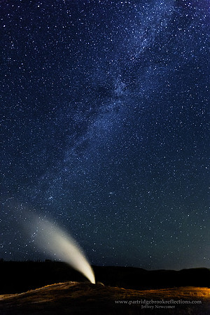 Star Field and geyser, Old Faithful Lodge, Yellowstone, Wyoming